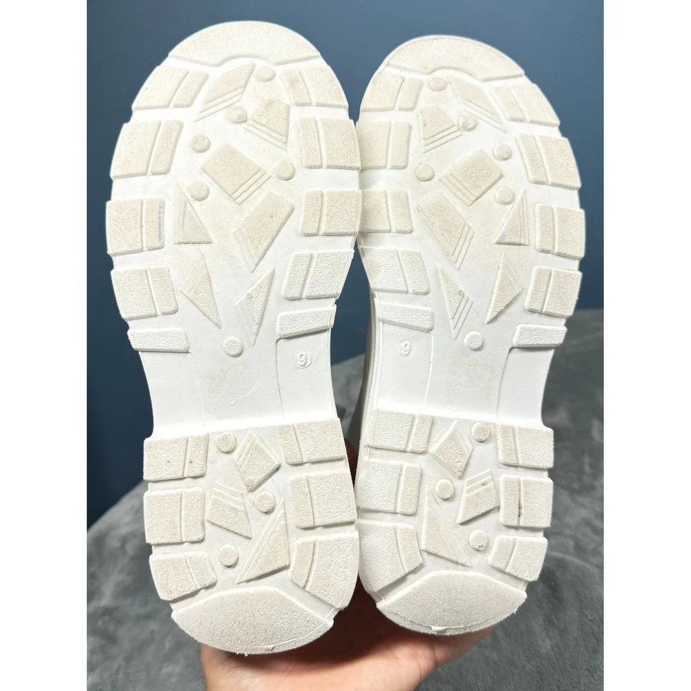 Sheln Platform Sneaker Boots Womens 9 White Canvas High Top Lace Up Chunky
